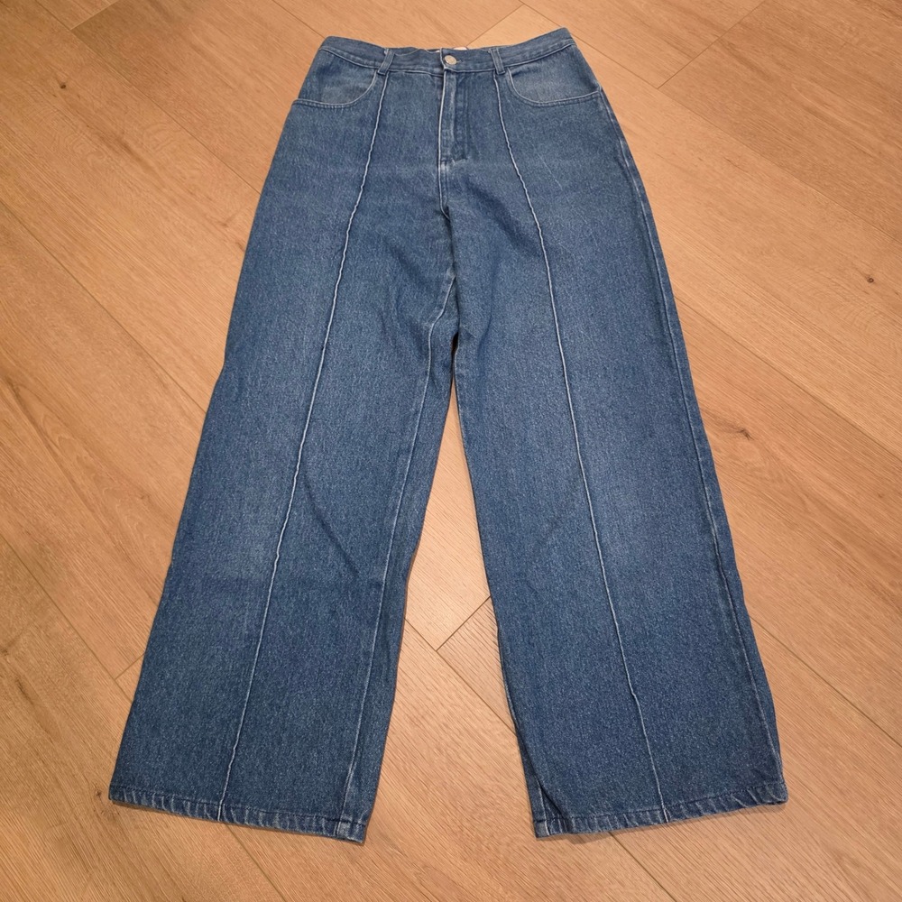 Lisa Says Gah Robyn Jean Size 29 Blue Wide Leg Seam Detail Medium Wash Denim USA